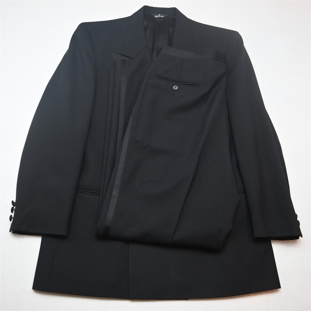Vtg Y2K 2000s Double Breasted 40S 32x32 Black 100% Wool Mens Jacket Pants Tuxedo